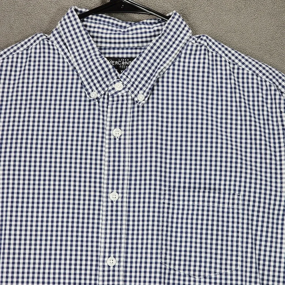 J Crew Men XLT Button Down Shirt Flex Oxford Blue‎ White Plaid 46x30 Long Sleeve
